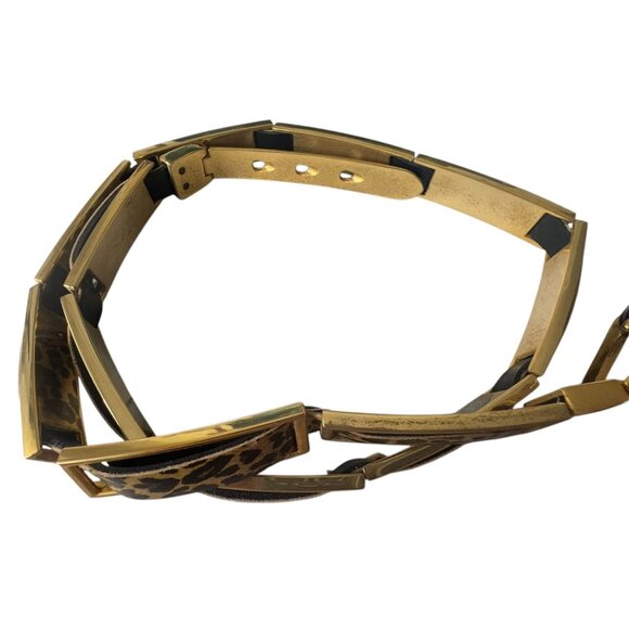 Leopard Print Gold Metal Adjustable Belt With Black Accents - Picture 6 of 11